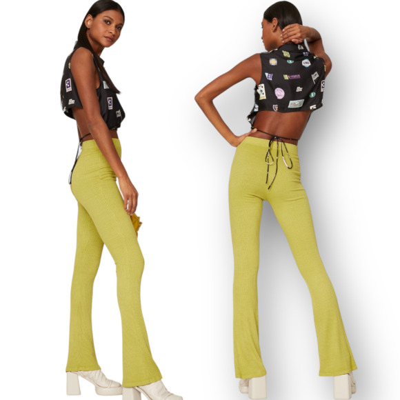 Simon Miller Saturn Flare Ribbed Knit Pants Cyrene Lime Green Size Small NWOT - Picture 2 of 8